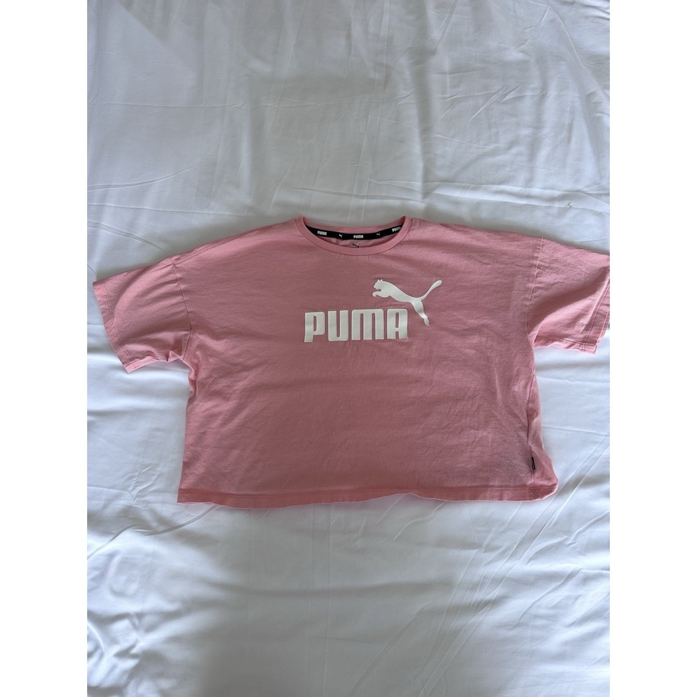 Puma Crop Top T-Shirt Women's Medium Pink Logo Athleisure Streetwear Casual